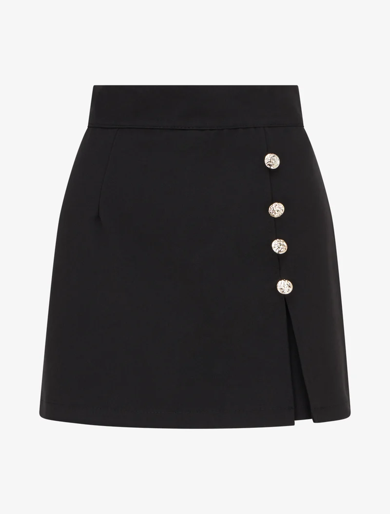 Rock-Short mit Schlitz und dekorativen Knöpfen - Schwarz