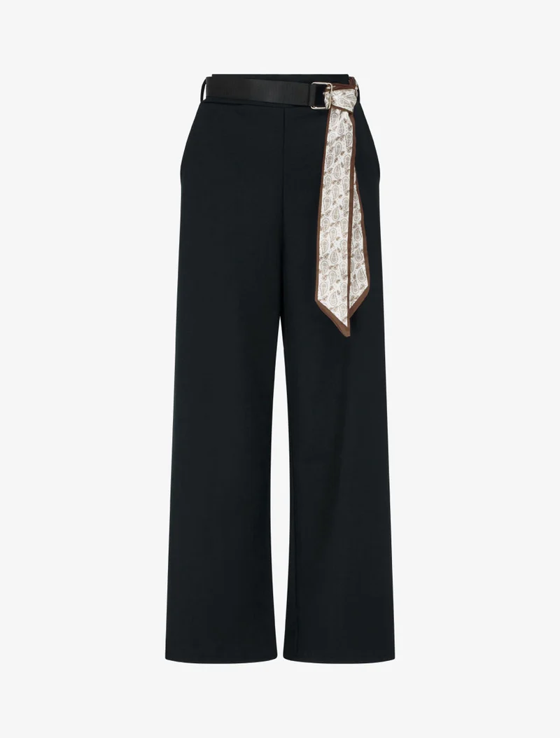 Weite Hose mit hoher Taille und Schalgürtel. - Schwarz