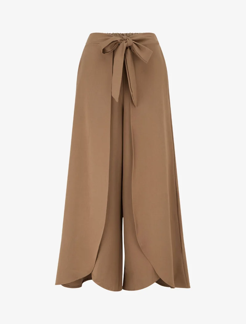 Hose mit hoher Taille und weitem Schnitt - Kamel