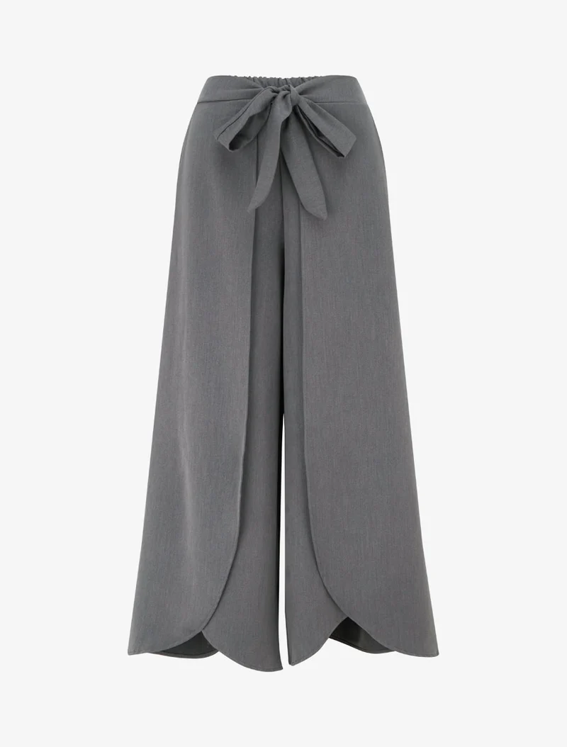 Hose mit hoher Taille und weitem Schnitt - Grau