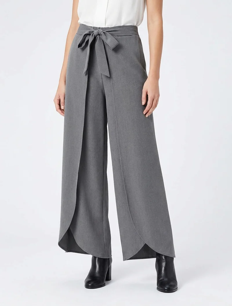 Hose mit hoher Taille und weitem Schnitt - Grau