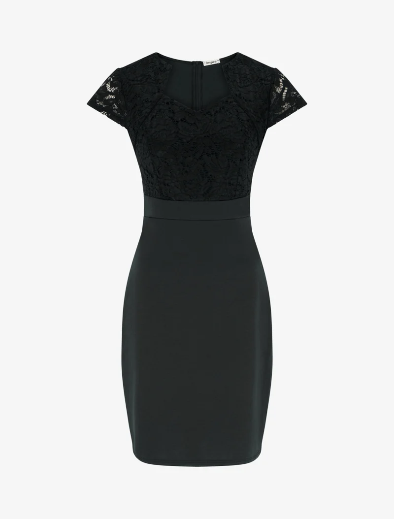 Spitzen-Bustier-Kleid mit kurzen Ärmeln - Schwarz