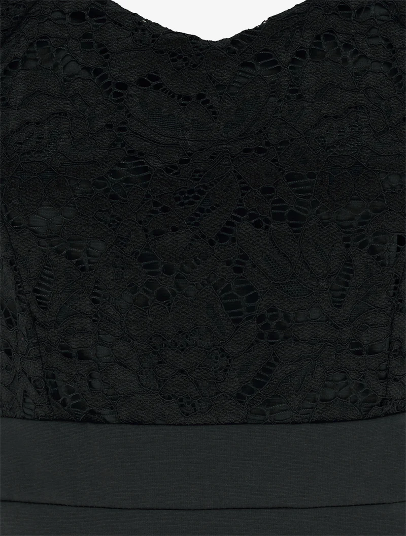 Spitzen-Bustier-Kleid mit kurzen Ärmeln - Schwarz