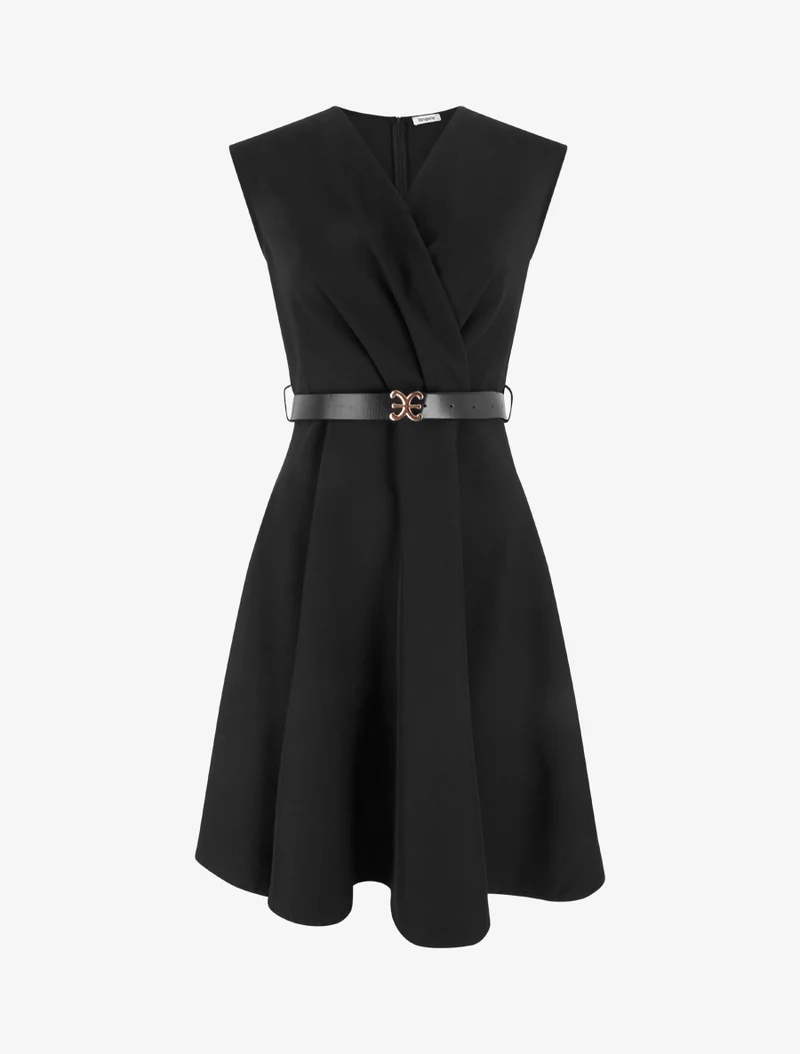 Ärmelloses Skaterkleid mit Wickelausschnitt - Schwarz
