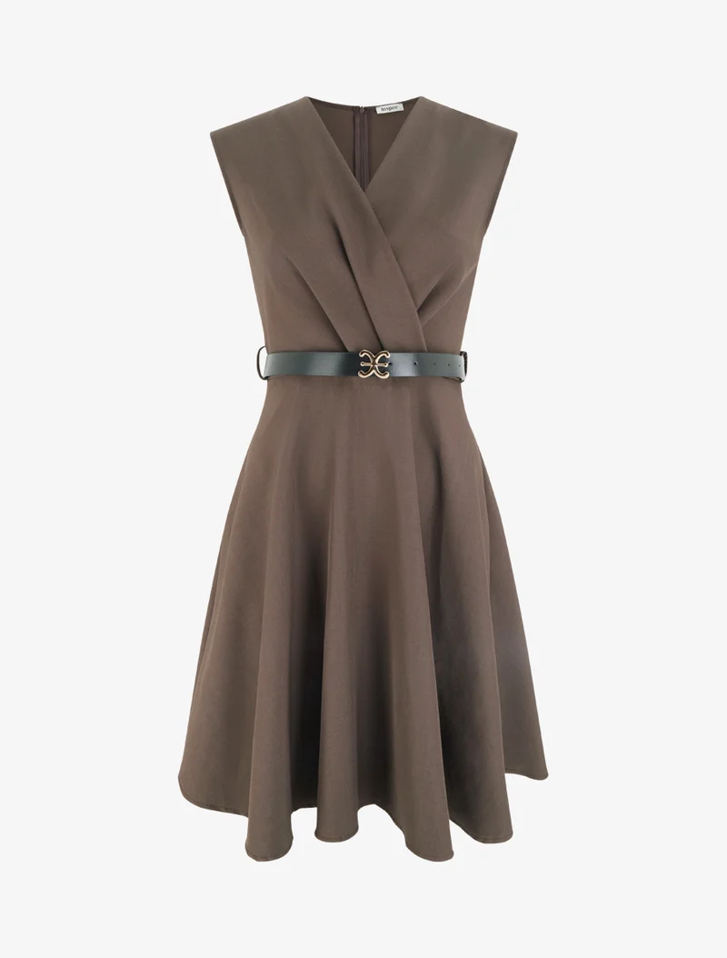 Ärmelloses Skaterkleid mit Wickelausschnitt - Braun
