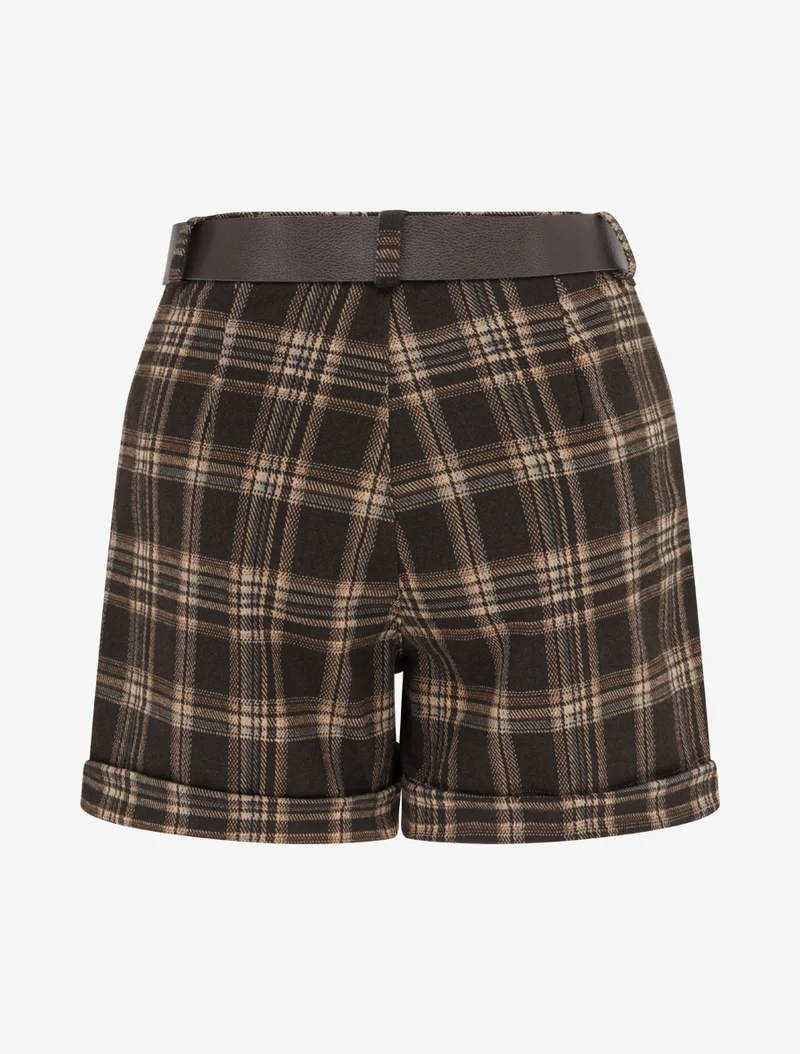 Karierte Shorts mit Gürtel. - Braun