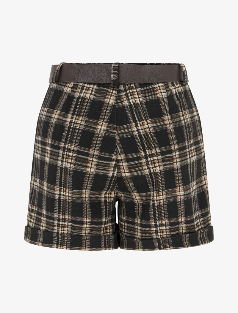 Karierte, taillierte Shorts - Schwarz