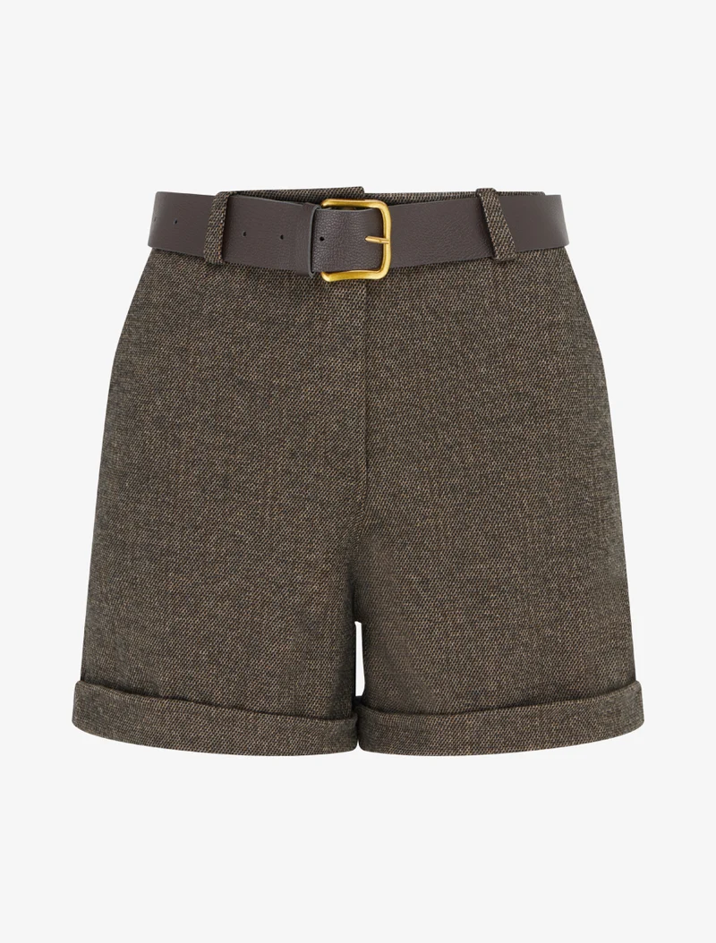 Hoch taillierte Shorts aus Filz mit Gürtel - Maulwurf
