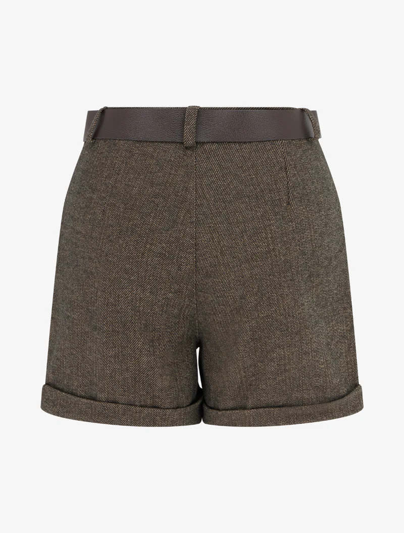 Hoch taillierte Shorts aus Filz mit Gürtel - Maulwurf