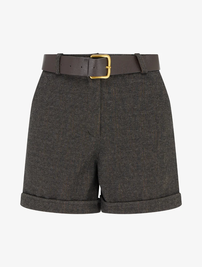 Filz-Shorts mit hoher Taille und Gürtel - Schwarz