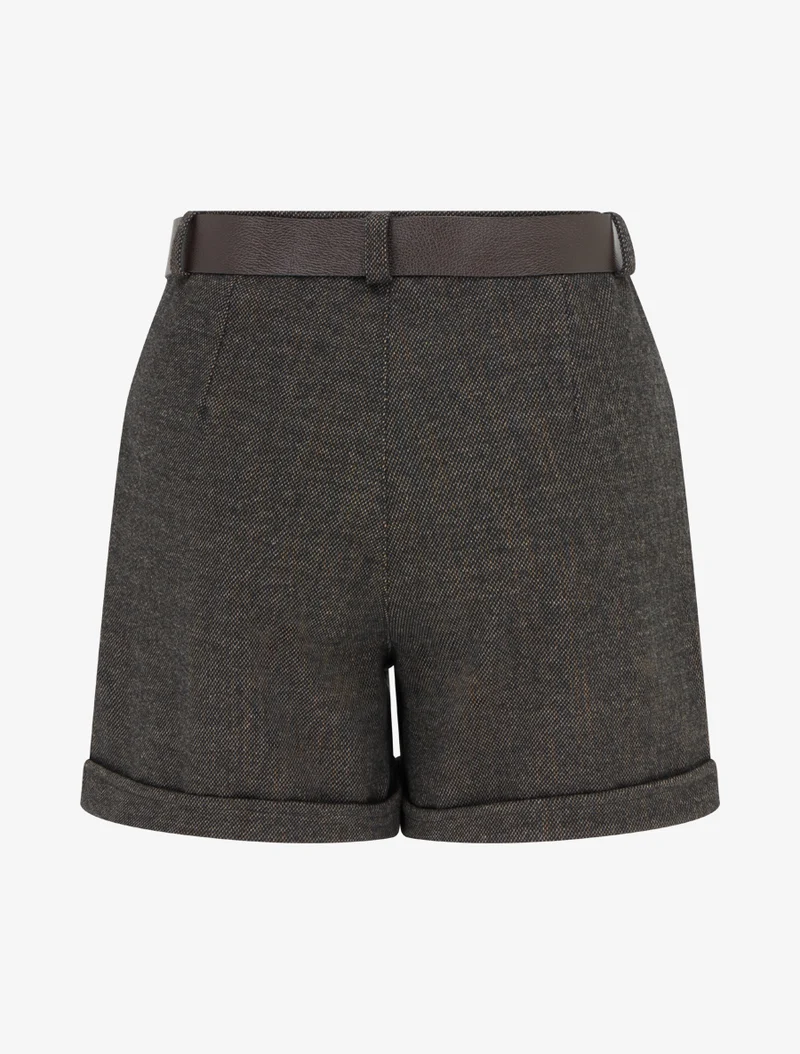 Filz-Shorts mit hoher Taille und Gürtel - Schwarz