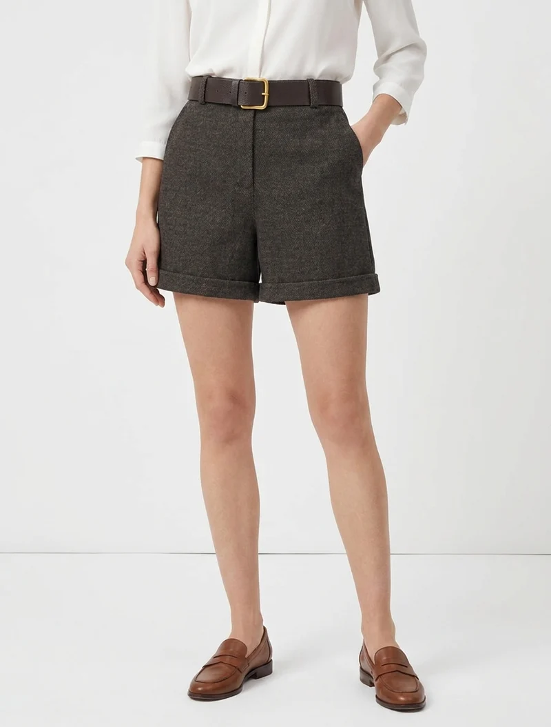 Filz-Shorts mit hoher Taille und Gürtel - Schwarz