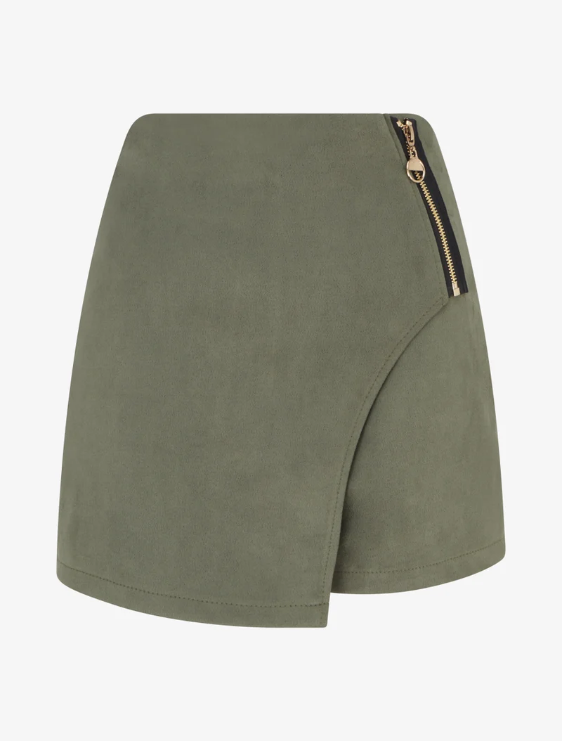Wickelrock-Shorts aus Wildlederimitat mit Reißverschluss - Kaki