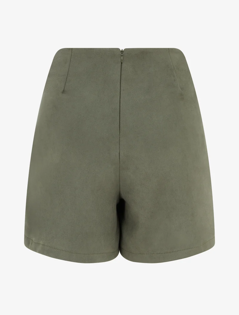 Wickelrock-Shorts aus Wildlederimitat mit Reißverschluss - Kaki