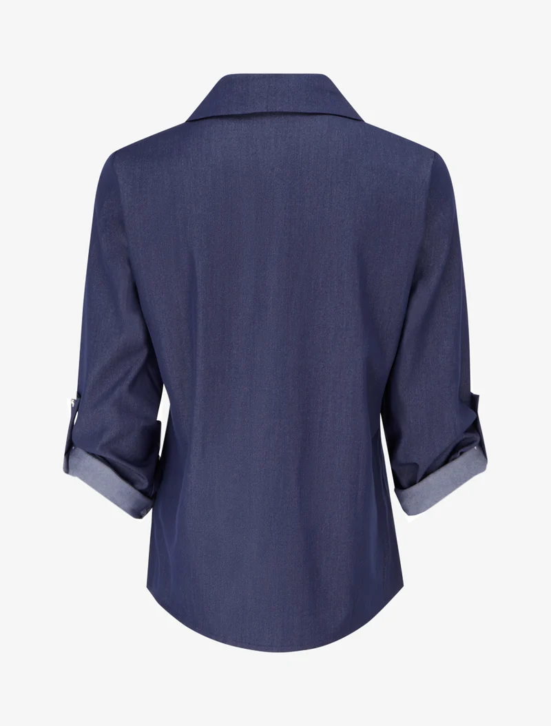 Basic gerade geschnittenes Hemd mit aufgesetzten Taschen - Denimblau