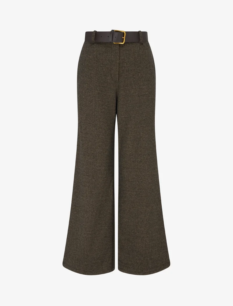 Hoch taillierte Hose aus stoffähnlichem Wollgewebe - Maulwurf