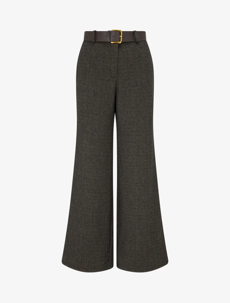 Hoch taillierte Hose aus Stoff im Wolltuch-Stil - Schwarz