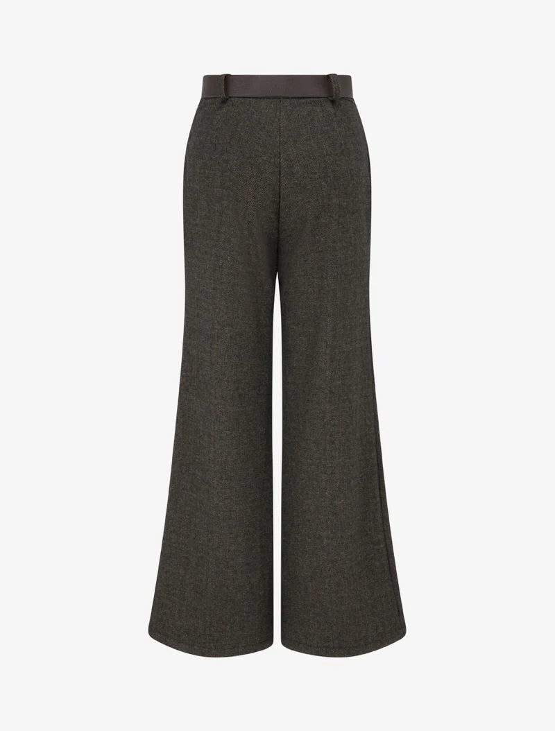 Hoch taillierte Hose aus Stoff im Wolltuch-Stil - Schwarz