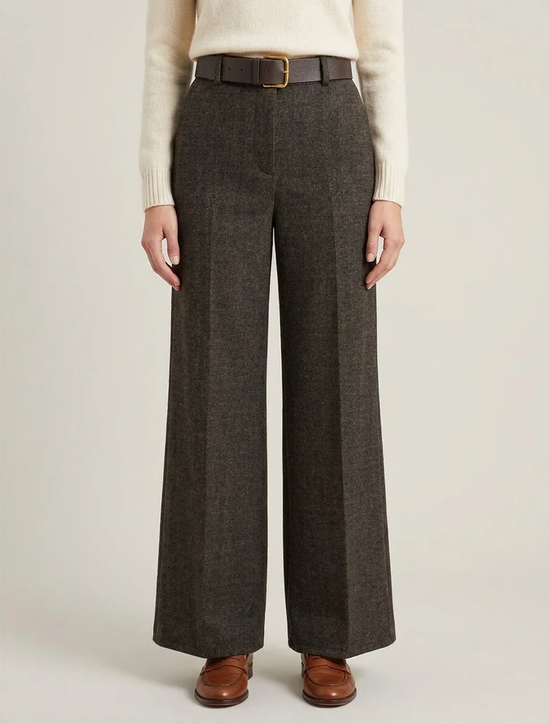 Hoch taillierte Hose aus Stoff im Wolltuch-Stil - Schwarz