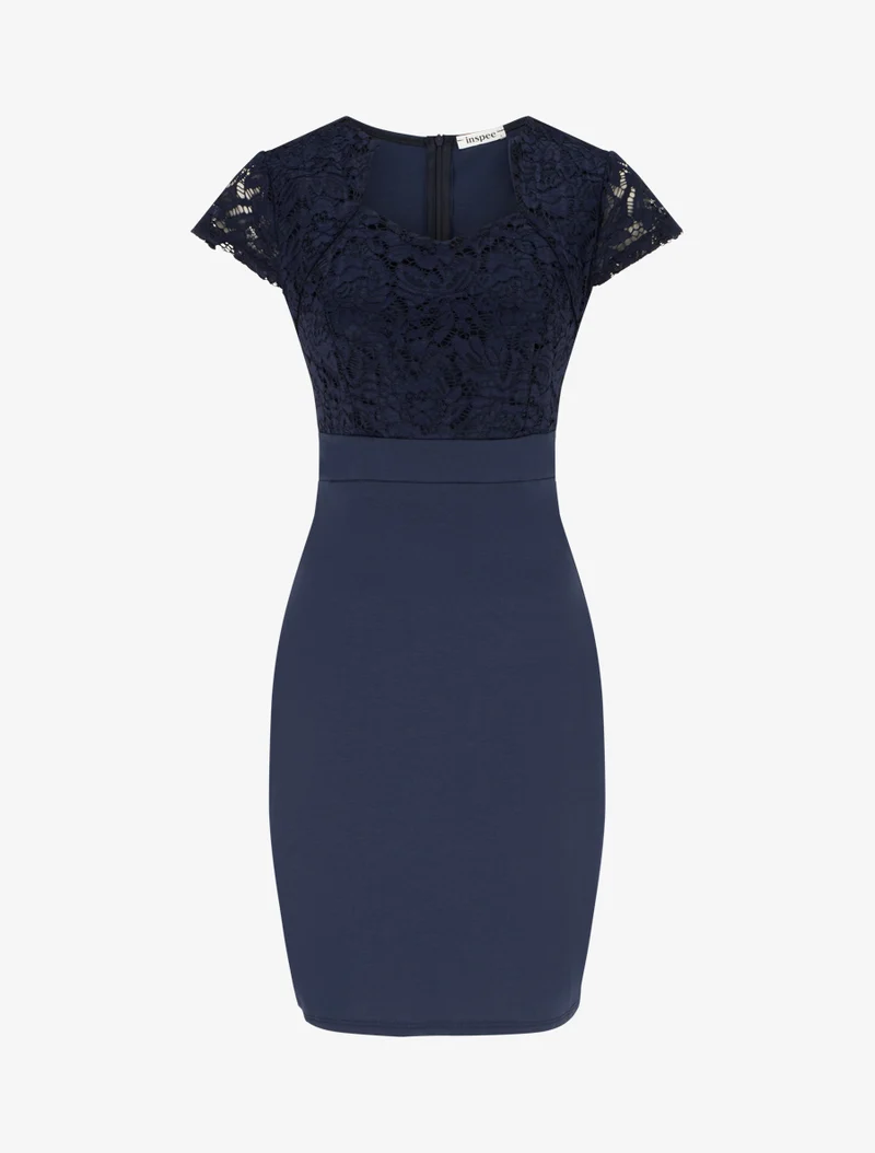 Spitzen-Bustier-Kleid mit kurzen Ärmeln - Marine