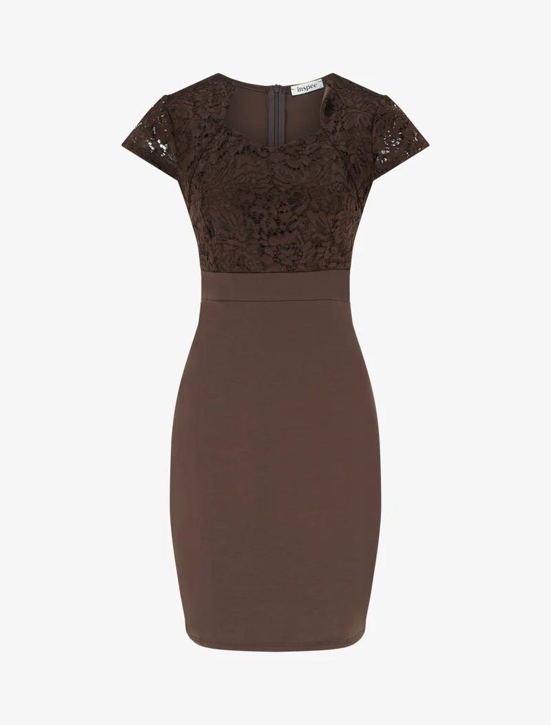 Spitzen-Bustier-Kleid mit kurzen Ärmeln - Braun
