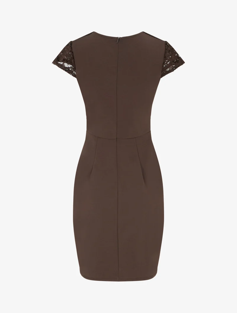 Spitzen-Bustier-Kleid mit kurzen Ärmeln - Braun