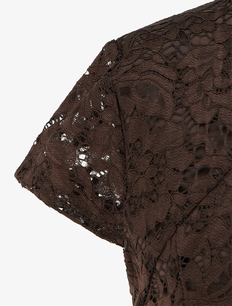 Spitzen-Bustier-Kleid mit kurzen Ärmeln - Braun