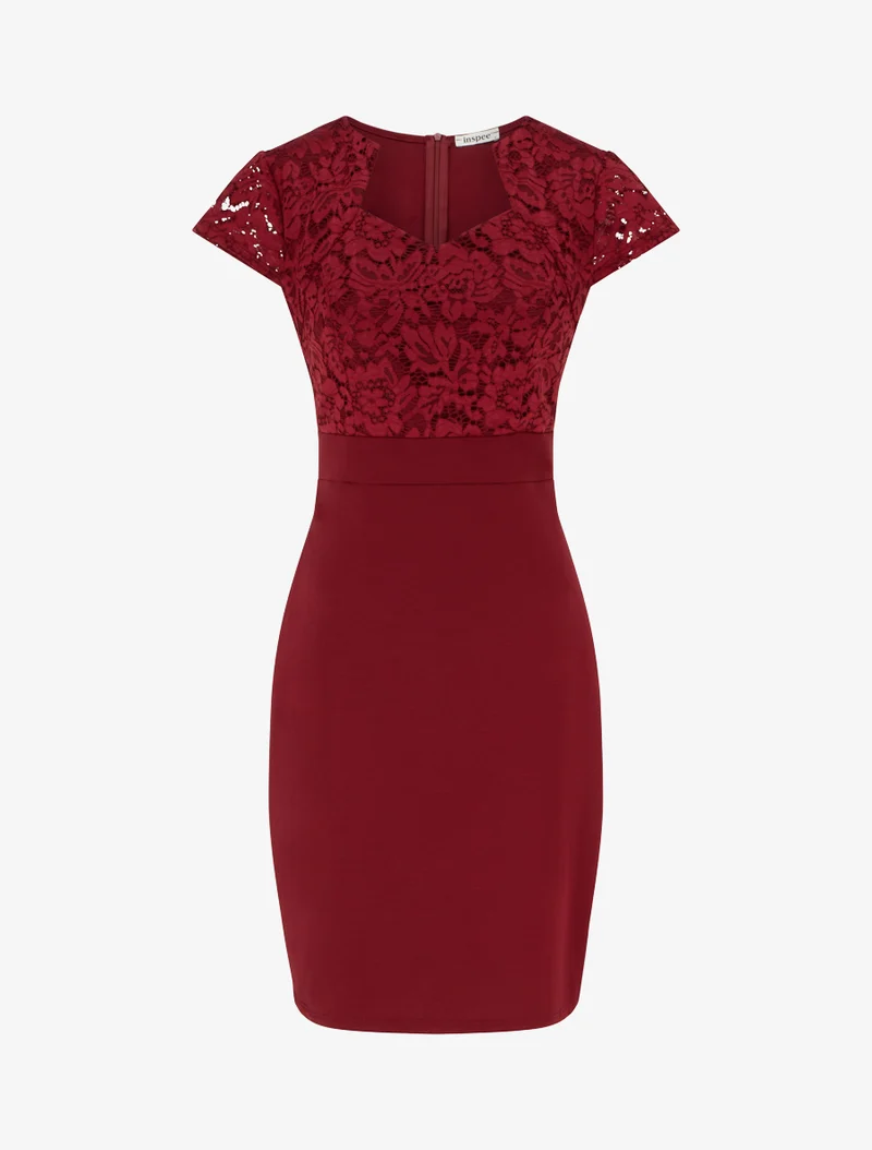 Spitzen-Bustier-Kleid mit kurzen Ärmeln - Bordeaux