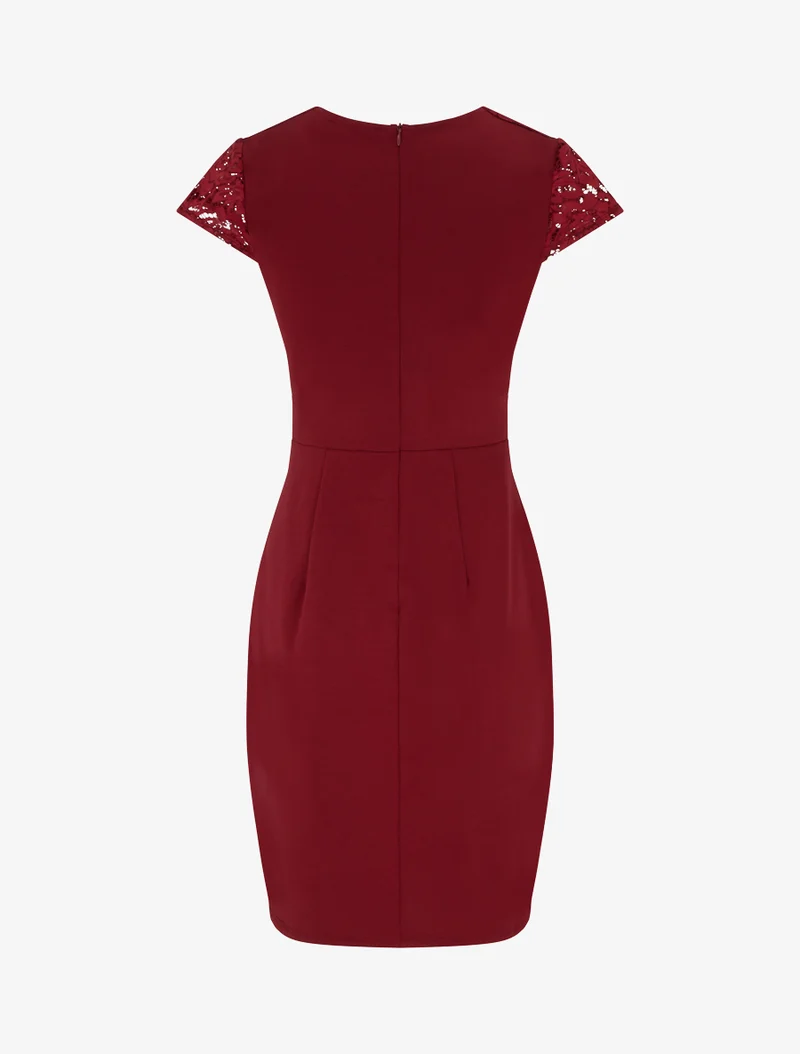 Spitzen-Bustier-Kleid mit kurzen Ärmeln - Bordeaux