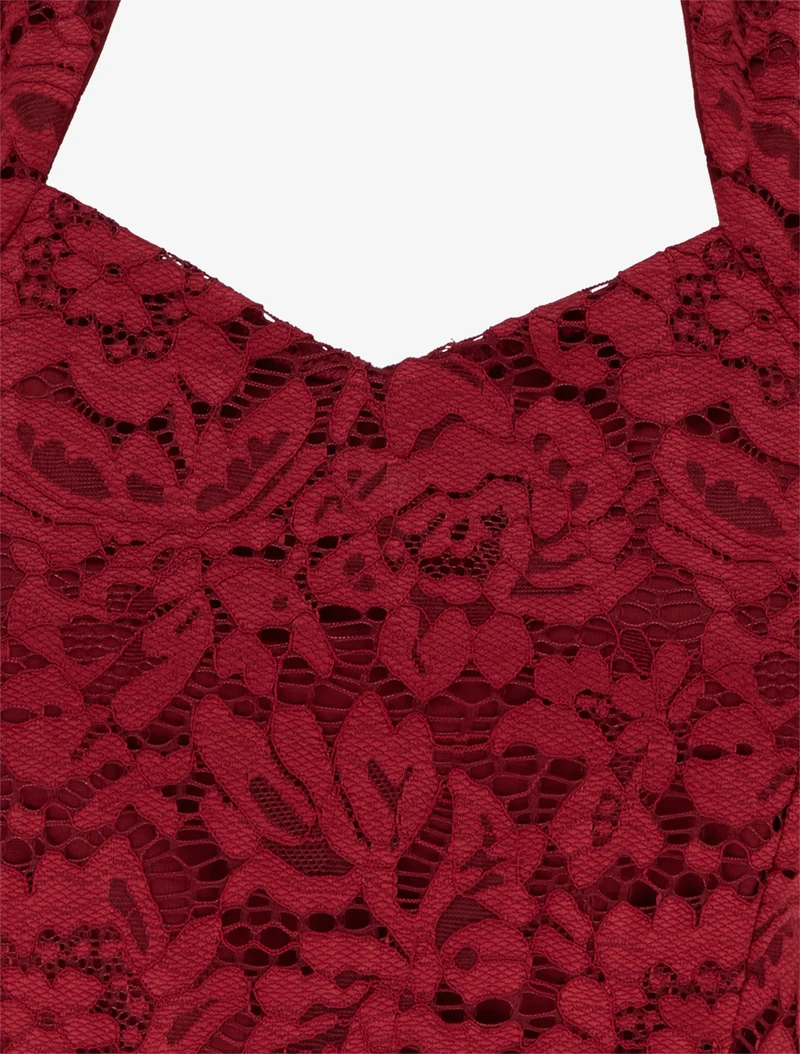 Spitzen-Bustier-Kleid mit kurzen Ärmeln - Bordeaux