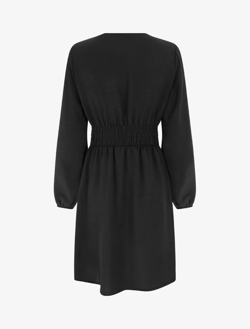 Wickelkleid mit gehämmertem Schmuckkragen - Schwarz