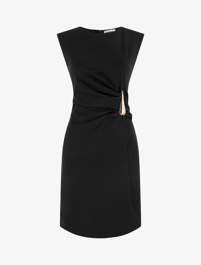 Ärmelloses Kleid mit Drapierungseffekt - Schwarz