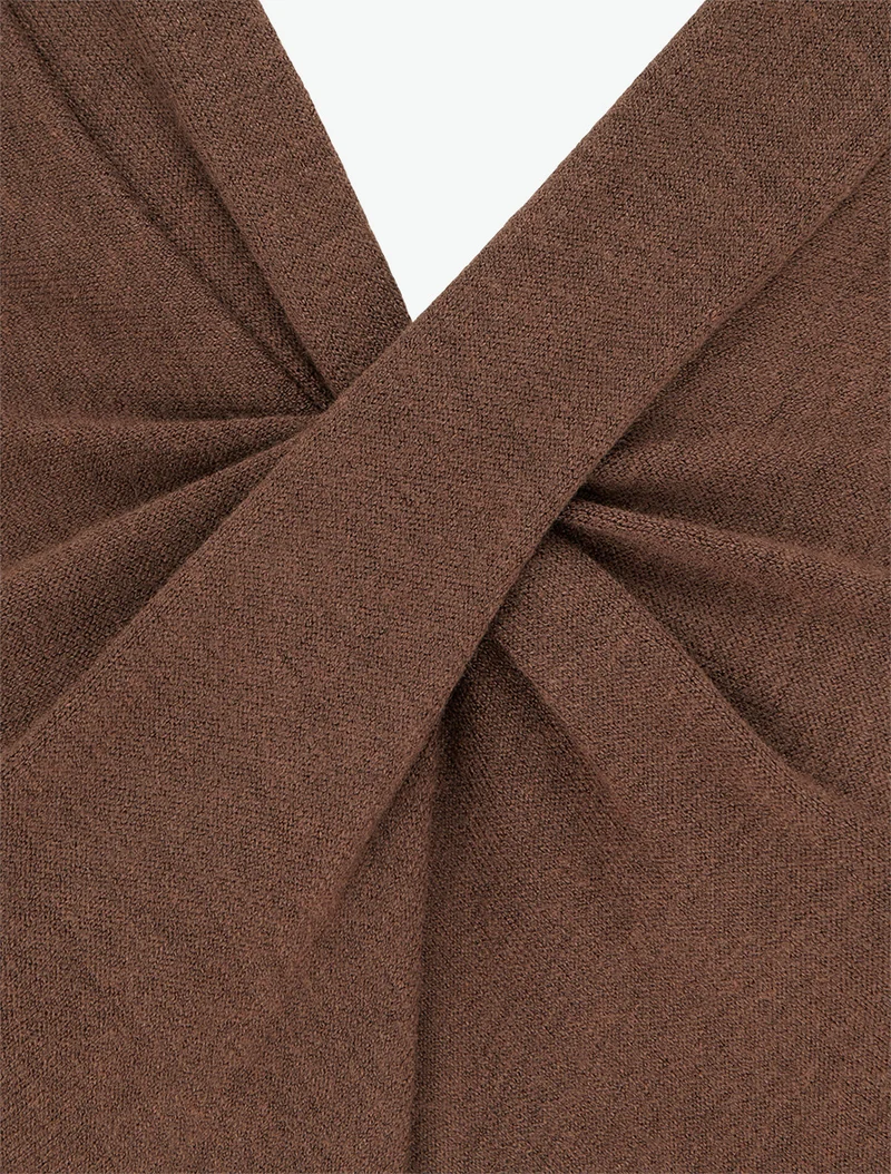 Gerades Strickkleid aus Wildleder mit Spitzenbesatz. - Braun/schwarz