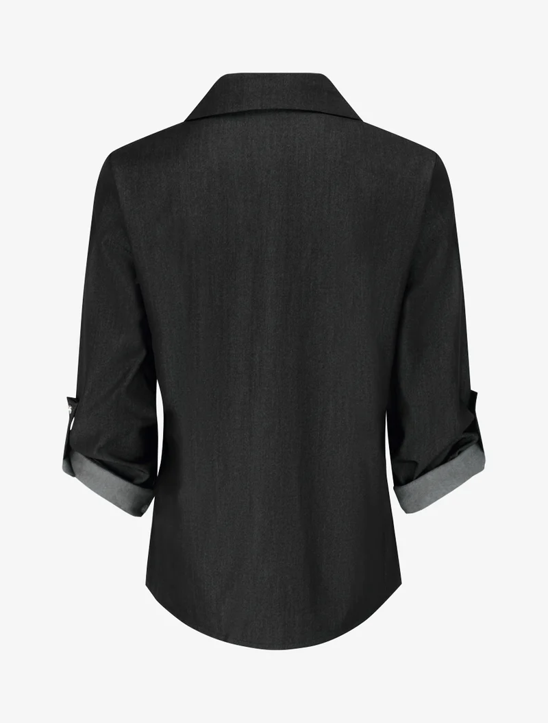 Basic gerade geschnittenes Hemd mit aufgesetzten Taschen - Schwarz
