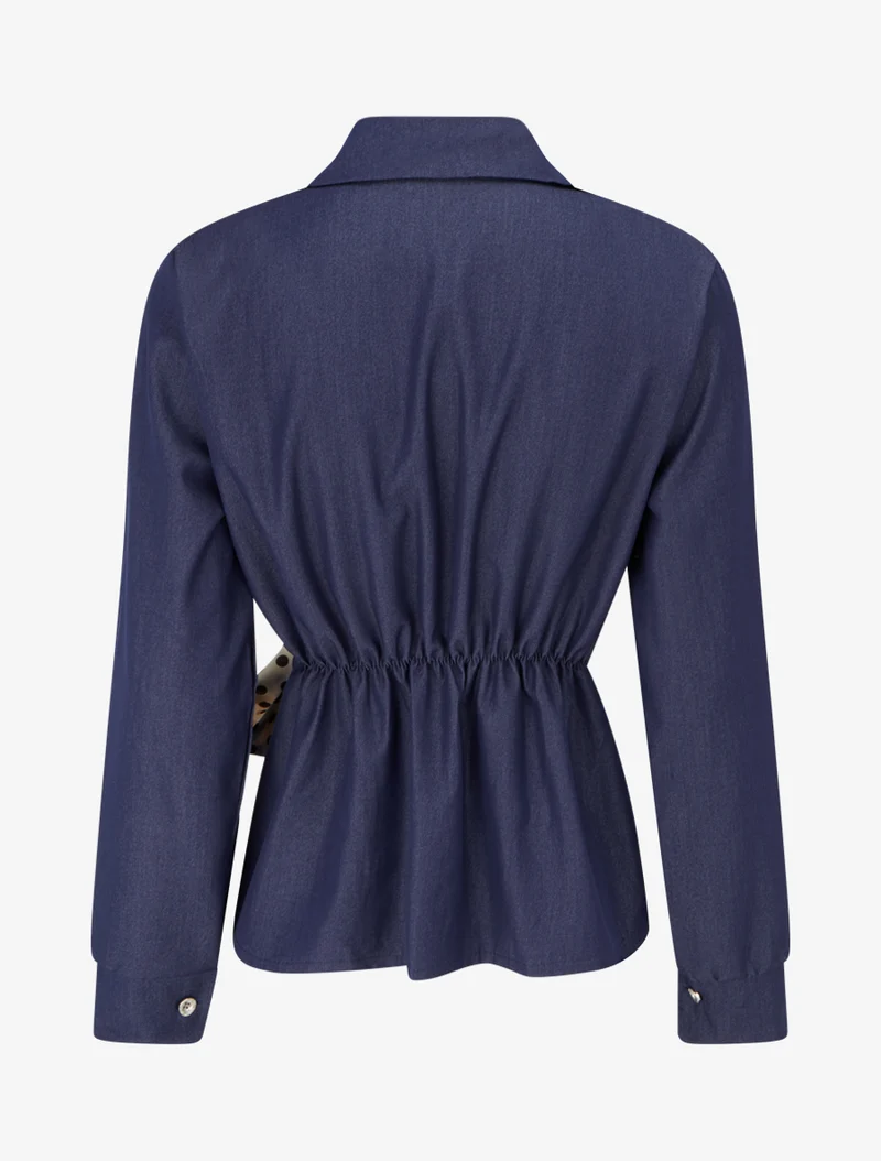 Taillierte Bluse mit gepunktetem Knotenprint - Denimblau
