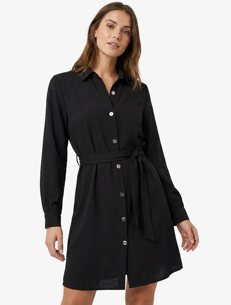 Gerade geschnittenes Hemdkleid mit langen Ärmeln - Schwarz