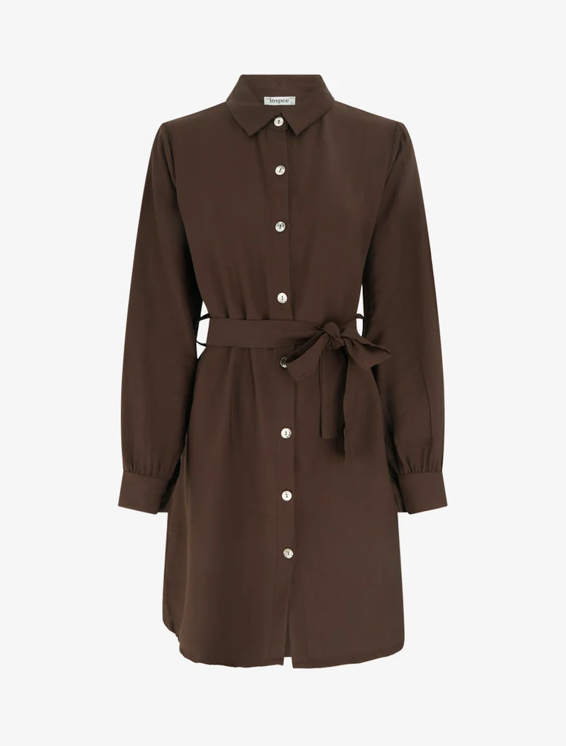 Gerade geschnittenes Hemdkleid mit langen Ärmeln - Braun