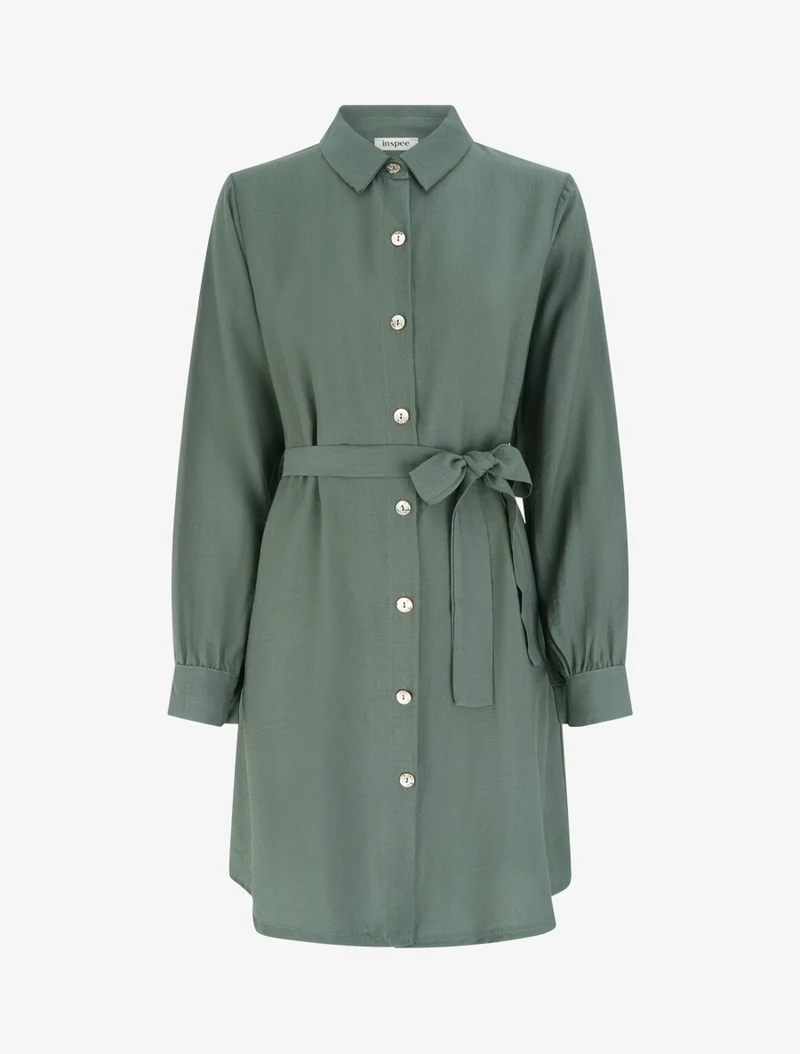 Gerade geschnittenes Hemdkleid mit langen Ärmeln - Kaki