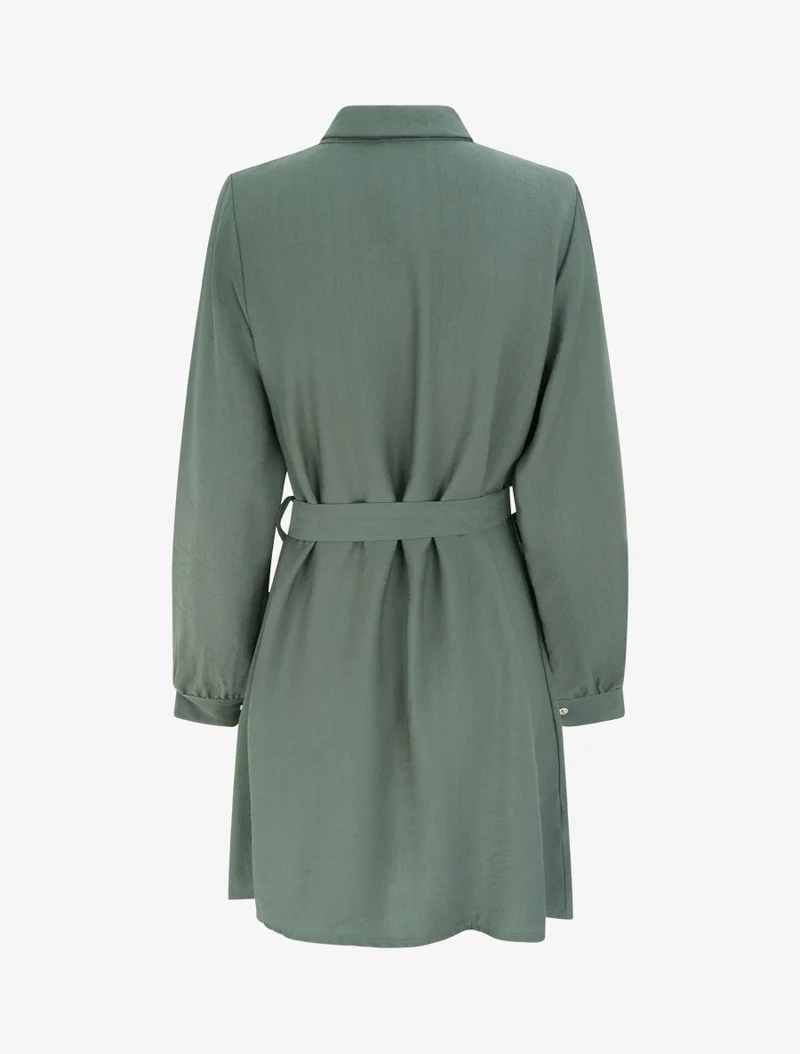 Gerade geschnittenes Hemdkleid mit langen Ärmeln - Kaki