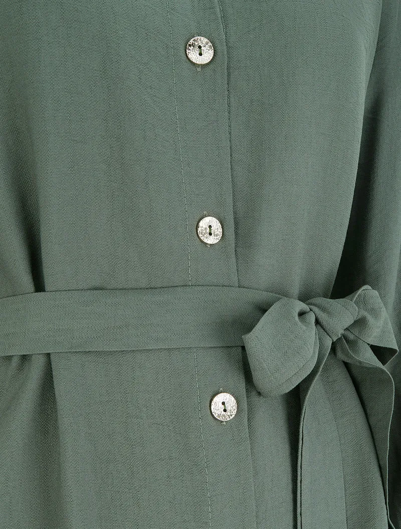 Gerade geschnittenes Hemdkleid mit langen Ärmeln - Kaki