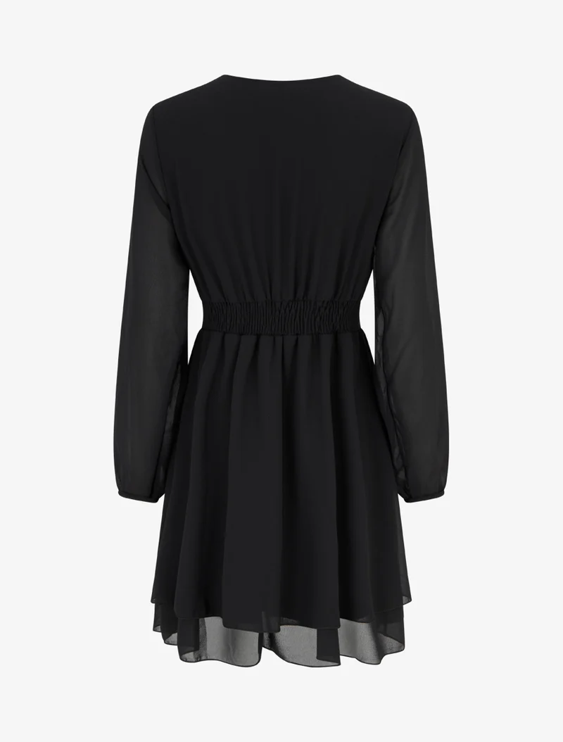 Unifarbenes Wickelkleid mit langen Ärmeln - Schwarz