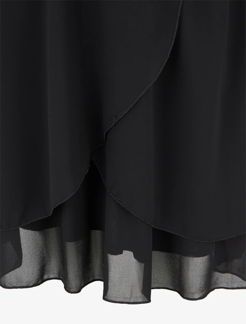 Unifarbenes Wickelkleid mit langen Ärmeln - Schwarz