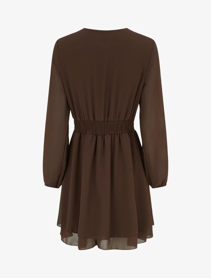Unifarbenes Wickelkleid mit langen Ärmeln - Braun