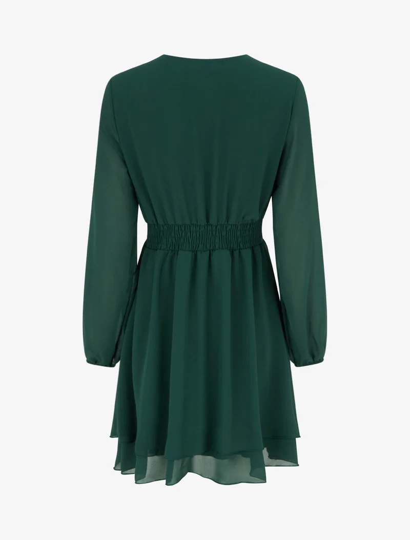 Unifarbenes Wickelkleid mit langen Ärmeln - Dunkelgrün