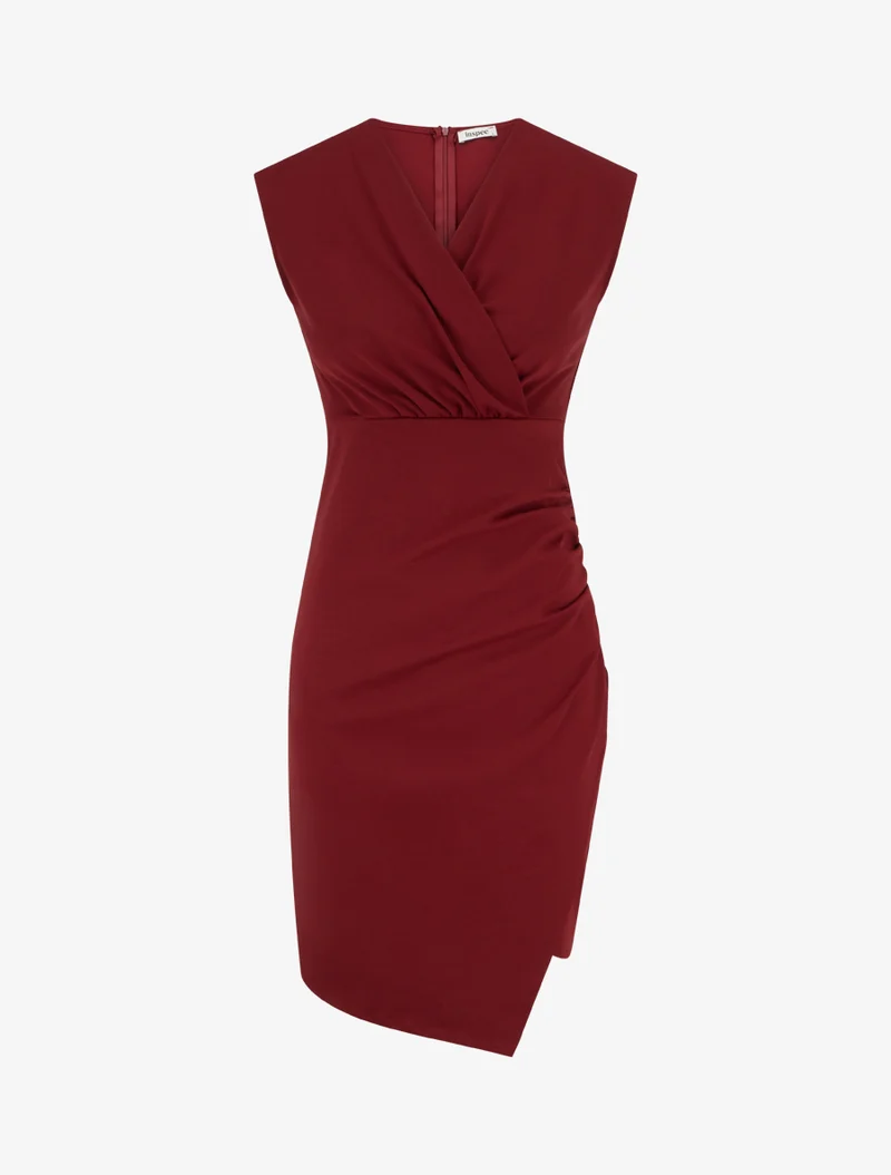 Ärmelloses Wickelkleid mit Drapierungseffekt - Bordeaux