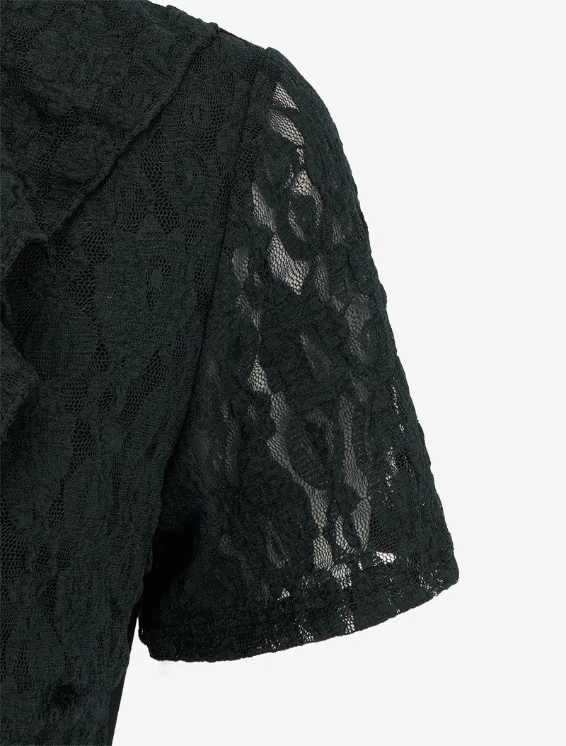 Gerades Kleid mit Spitzenvolant am Oberteil - Schwarz