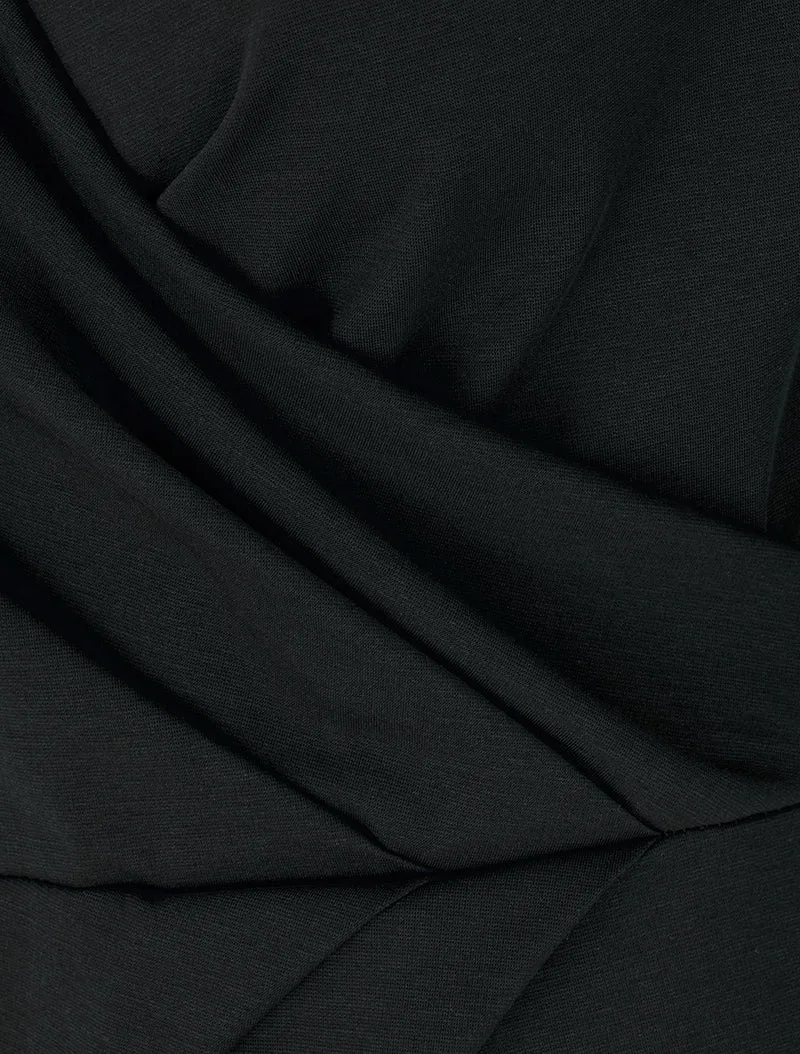 Wickelkleid mit Spitzenärmeln, figurbetont - Schwarz