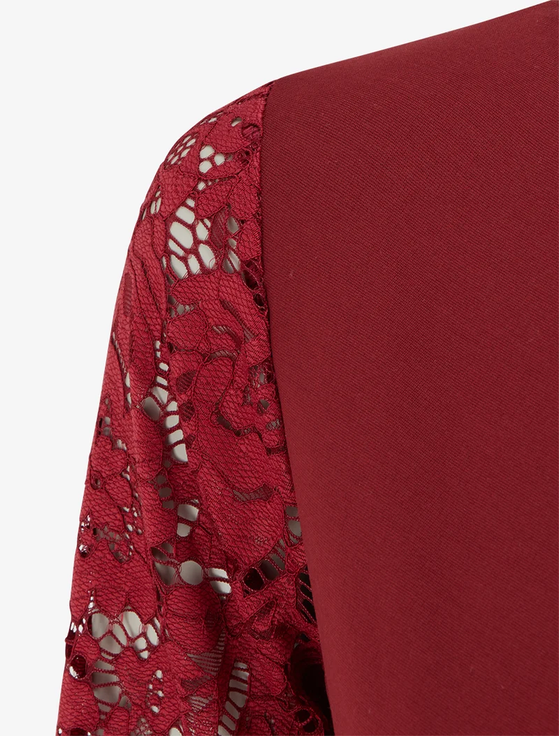 Wickelkleid mit Spitzenärmeln - Bordeaux