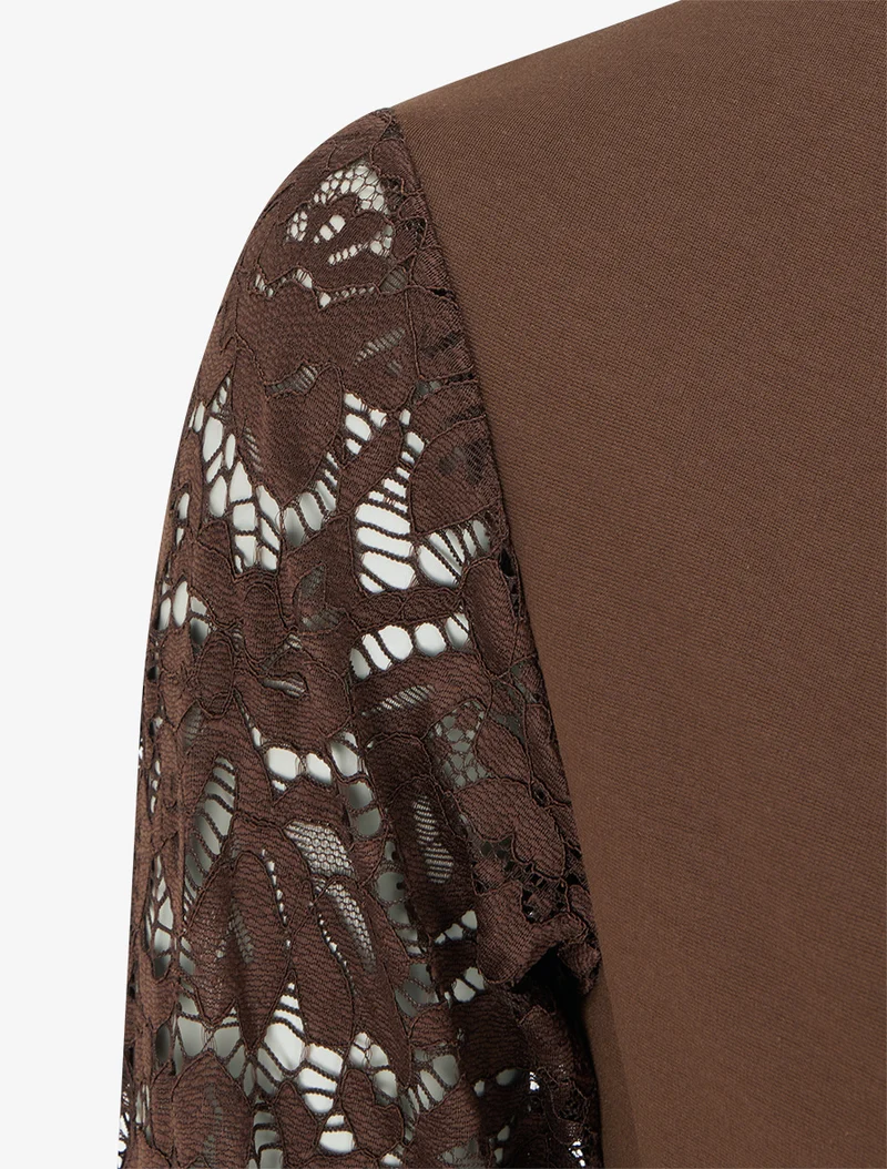 Wickelkleid mit Spitzenärmeln - Braun