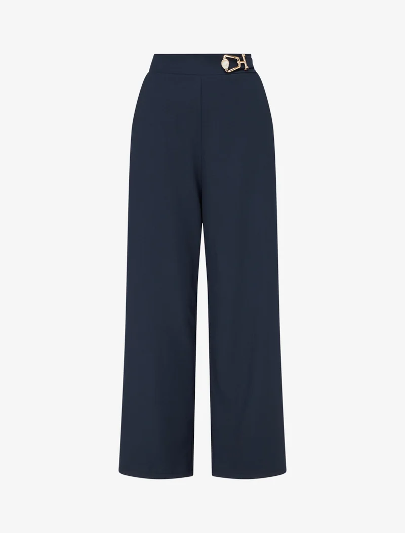 Weit geschnittene Hose mit hoher Taille und Schmuckverzierung. - Marine